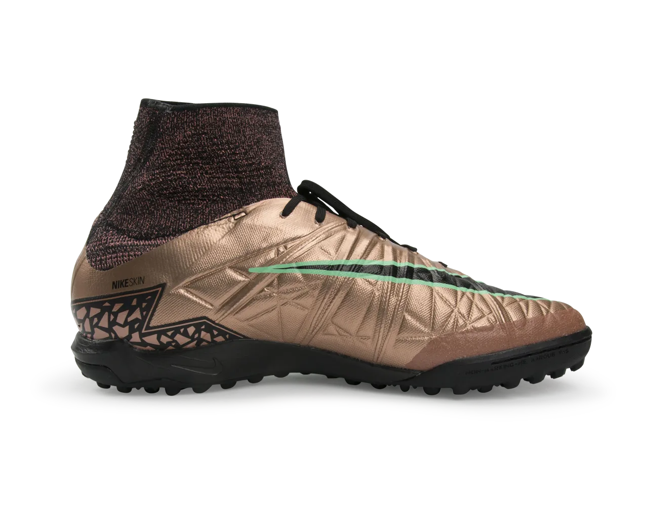 Nike Men's HypervenomX Proximo Turf Soccer Shoes Metallic Red Bronze/Green Glow/Black