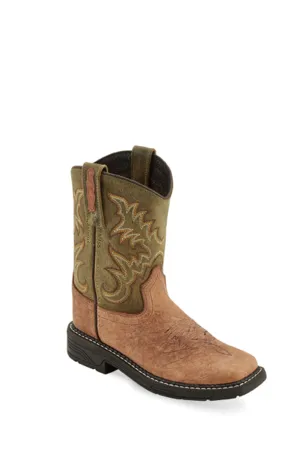 Old West Olive/Tan Youth Boys Leather Cowboy Boots 6.5D
