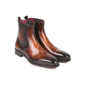 Paul Parkman Handmade Designer Shoes Chelsea Brown Burnished Leather Boots (PM5869)