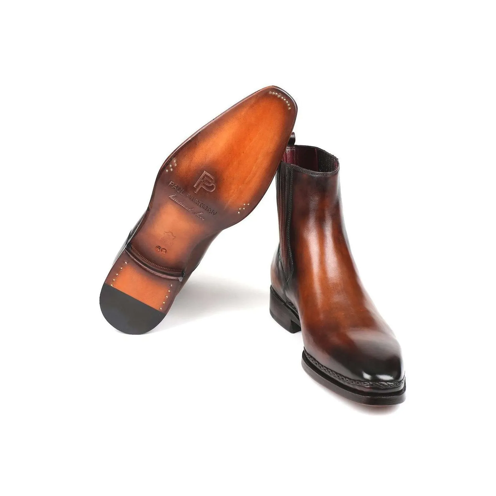 Paul Parkman Handmade Designer Shoes Chelsea Brown Burnished Leather Boots (PM5869)