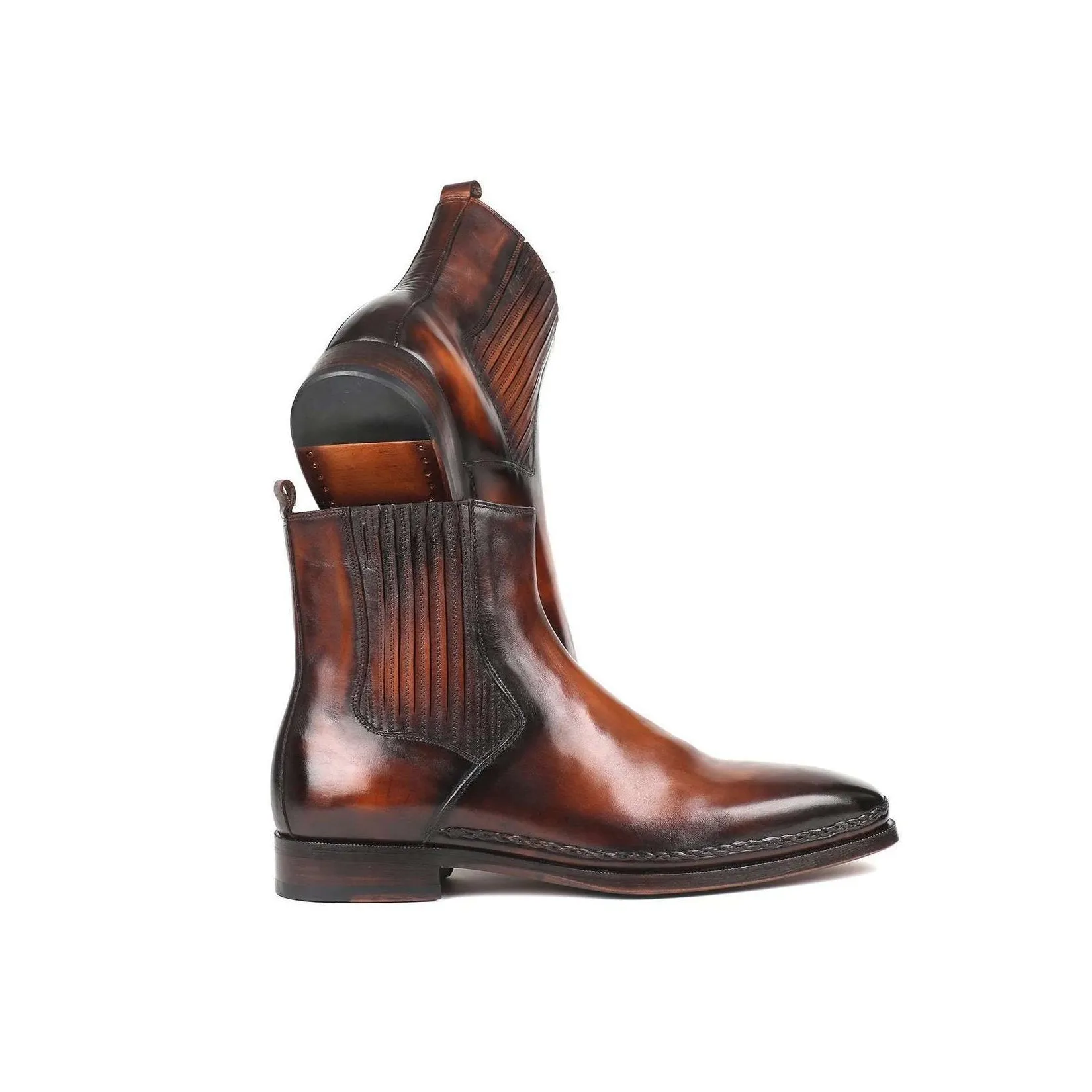Paul Parkman Handmade Designer Shoes Chelsea Brown Burnished Leather Boots (PM5869)