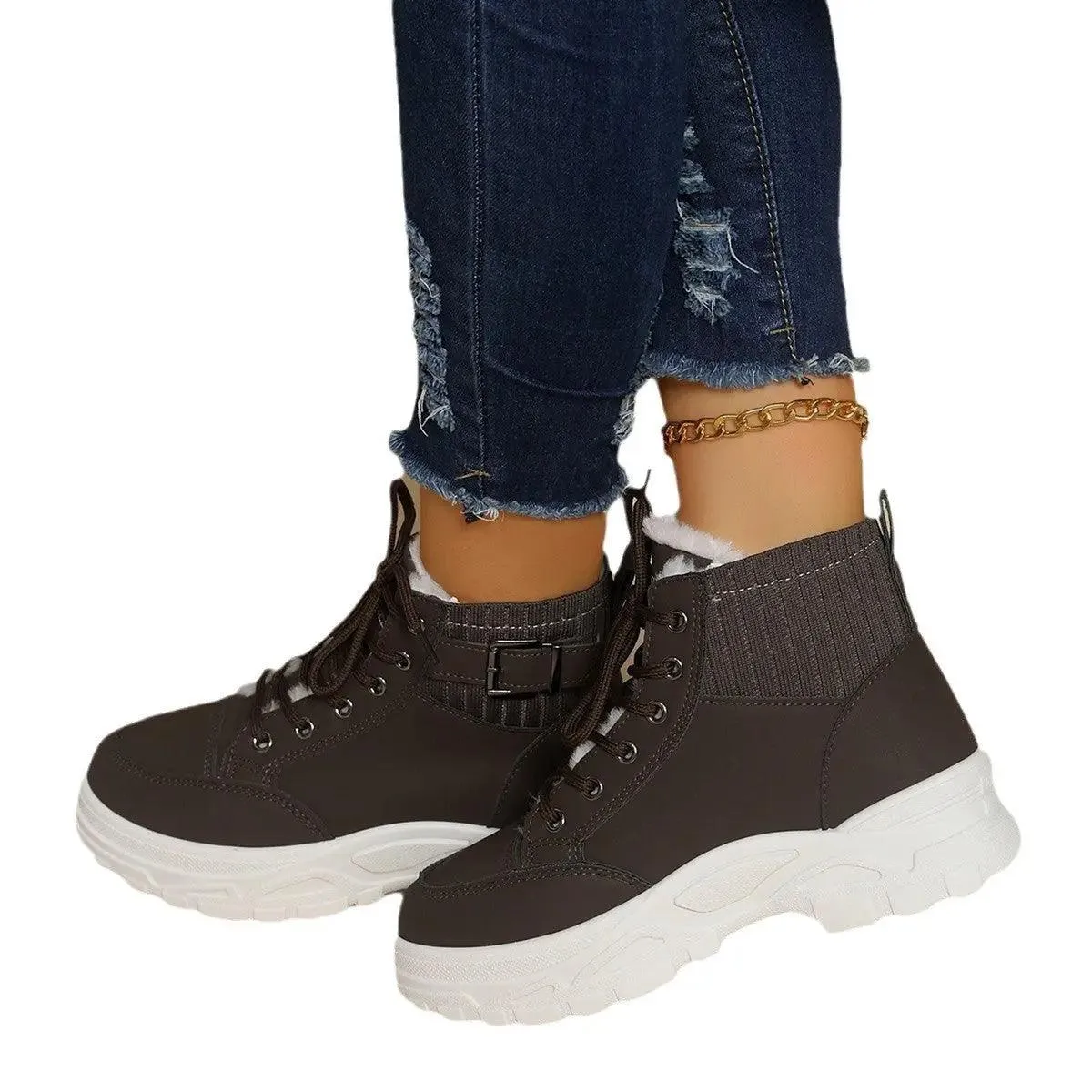 Plus Size Fleece-lined Thicker High-top Women's Platform Boots
