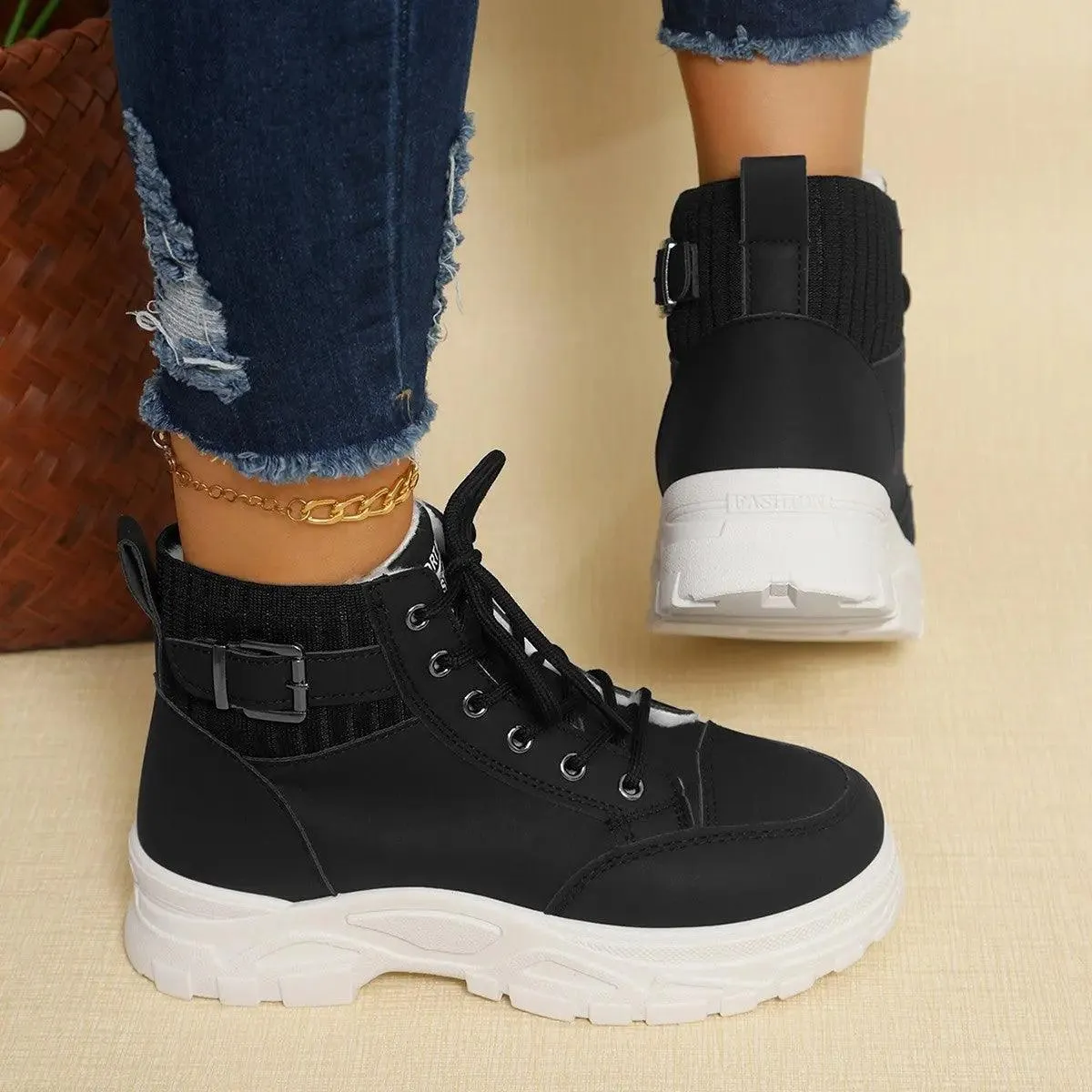 Plus Size Fleece-lined Thicker High-top Women's Platform Boots
