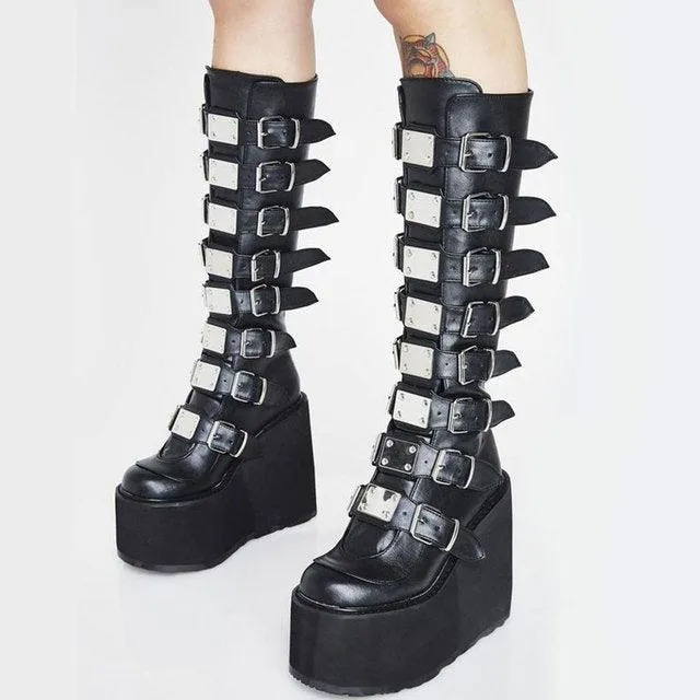 Punk Buckle Platform Boots