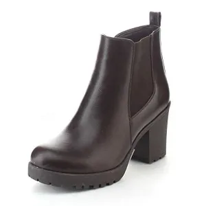 Refresh CLUB-01 Women's Elastic Panel Brown Slip On Chunky Heel Ankle Booties (10, Brown)