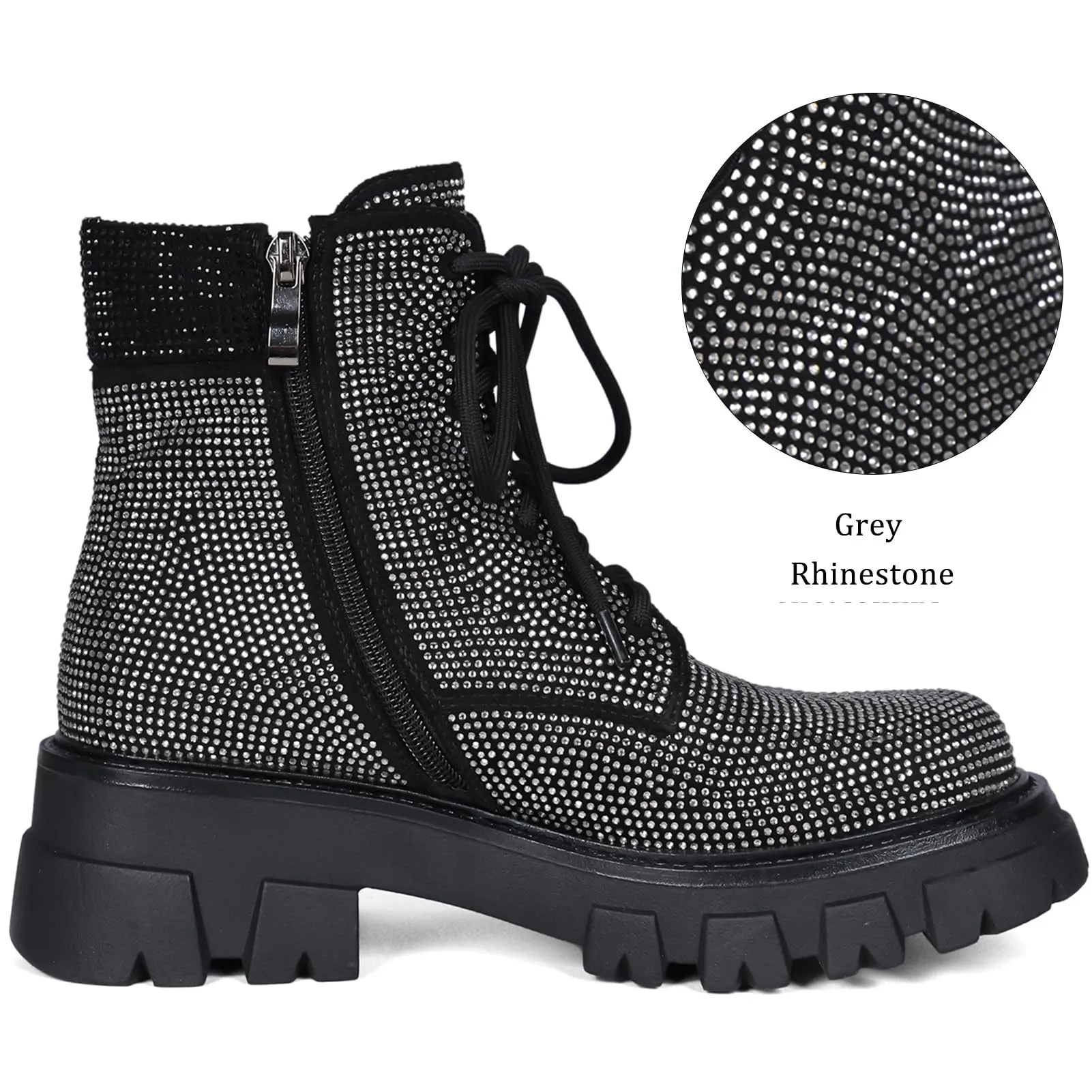 Rhinestone Black Sequin Platform Boots
