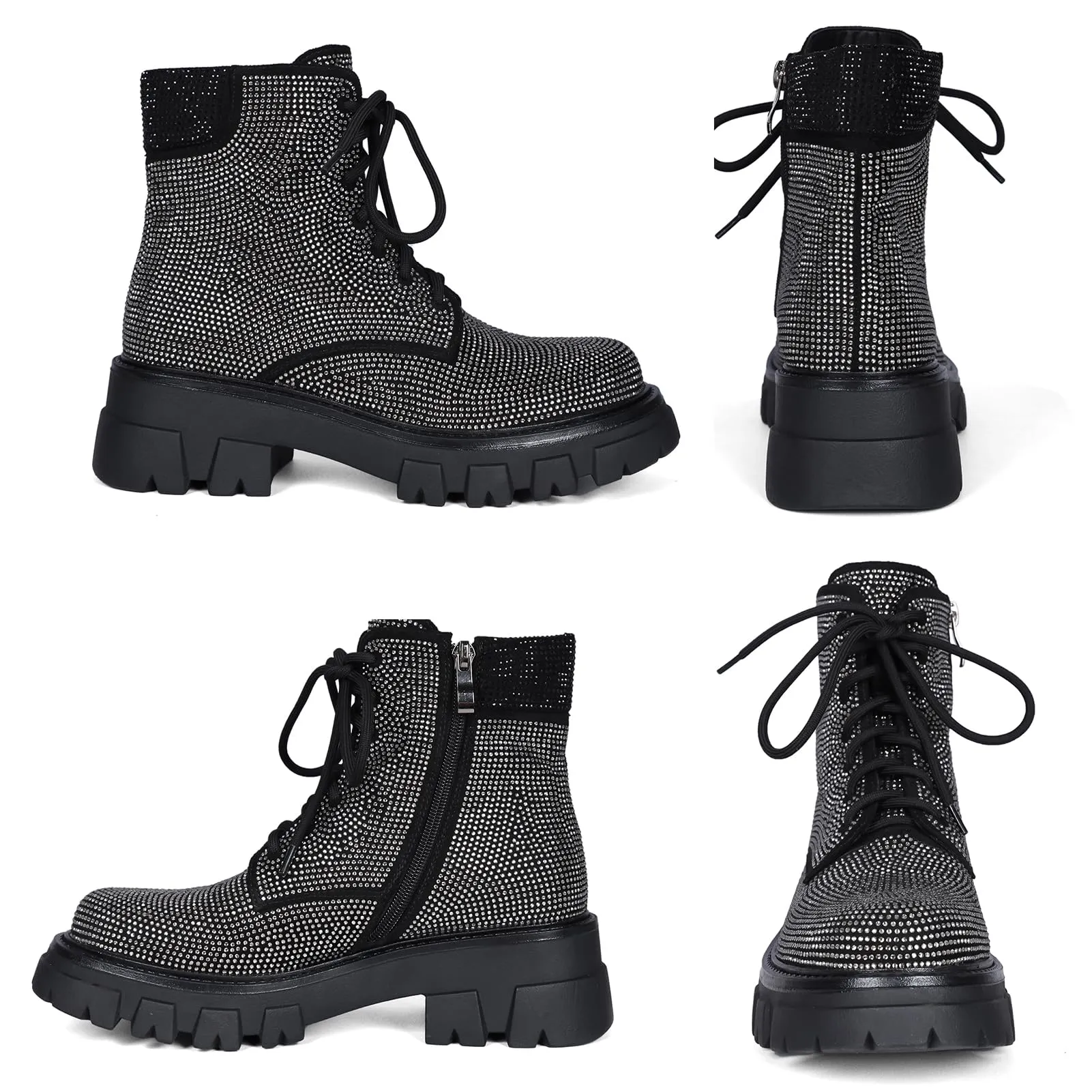 Rhinestone Black Sequin Platform Boots
