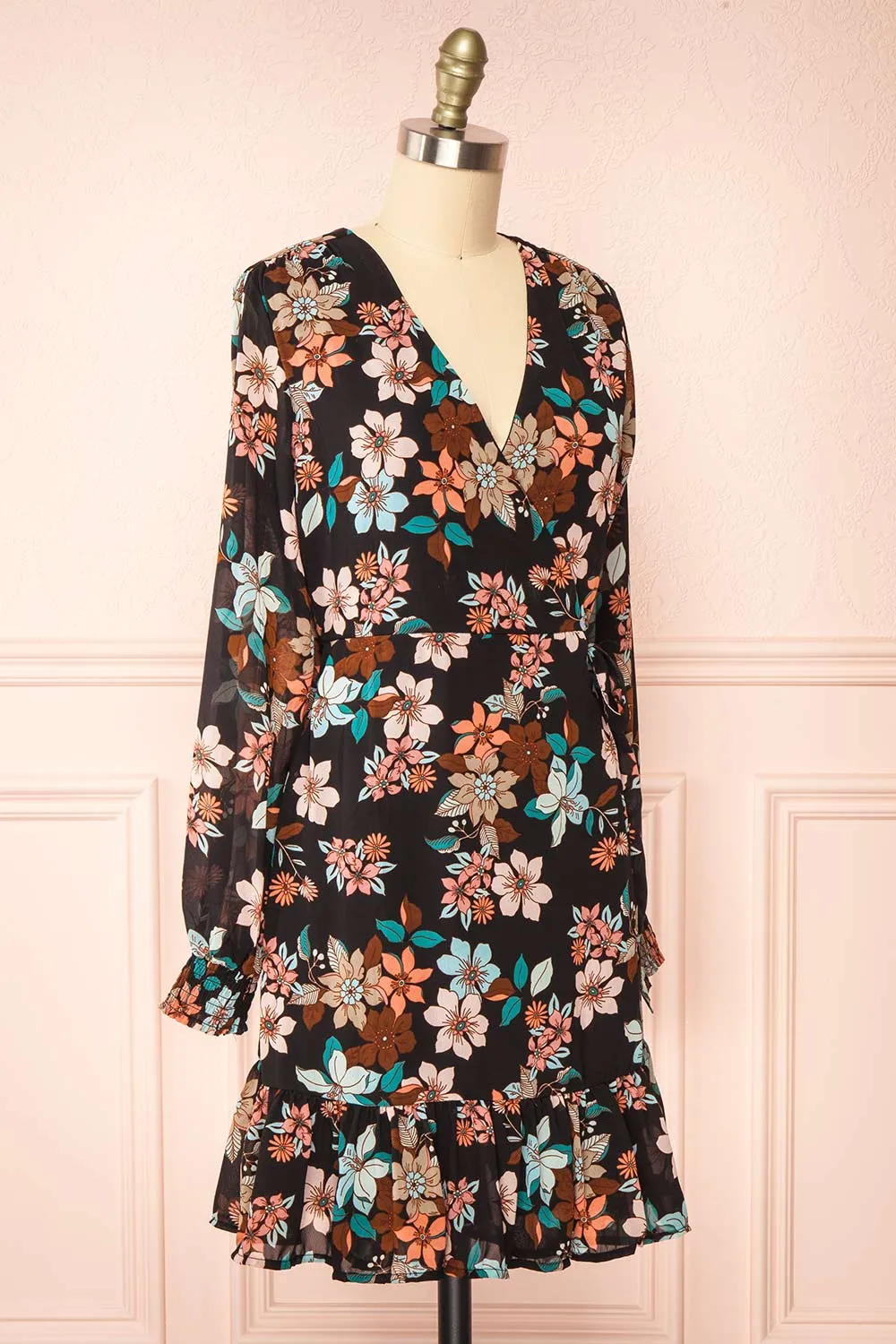 Serafina | Short Floral Wrap Dress w/ Long Sleeves