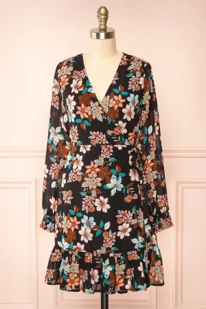 Serafina | Short Floral Wrap Dress w/ Long Sleeves