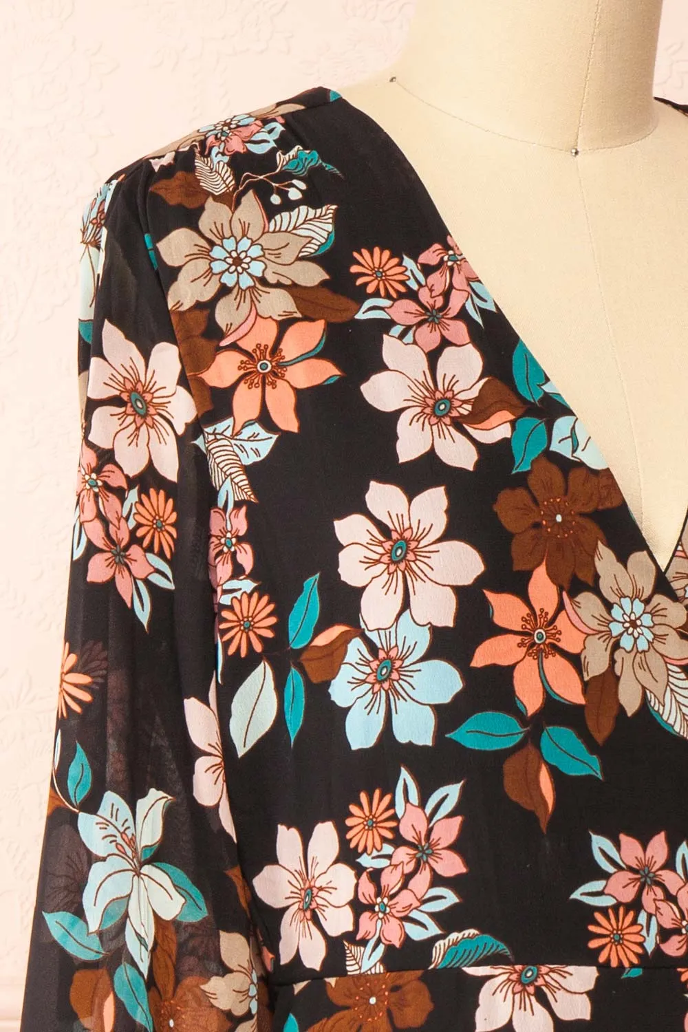 Serafina | Short Floral Wrap Dress w/ Long Sleeves