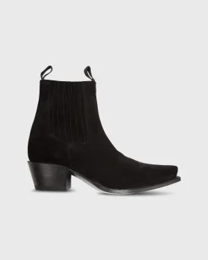 Short Cowboy Boot in Black Suede