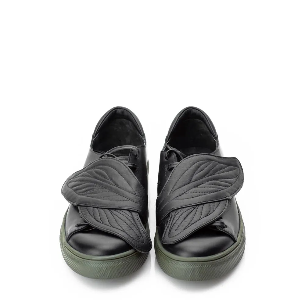 SHR Leaves Hug black leather sneakers - khaki sole
