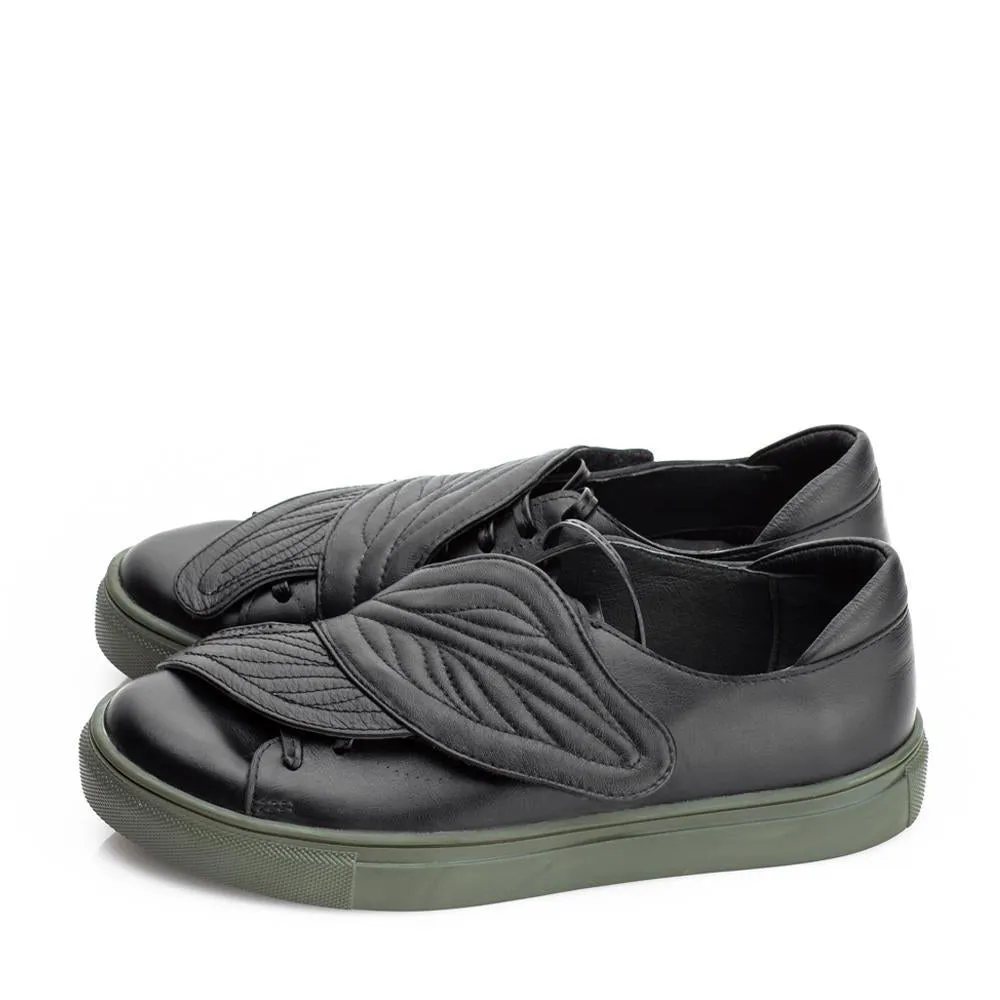 SHR Leaves Hug black leather sneakers - khaki sole