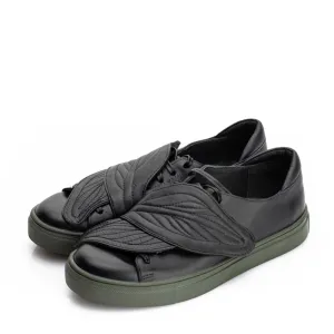 SHR Leaves Hug black leather sneakers - khaki sole