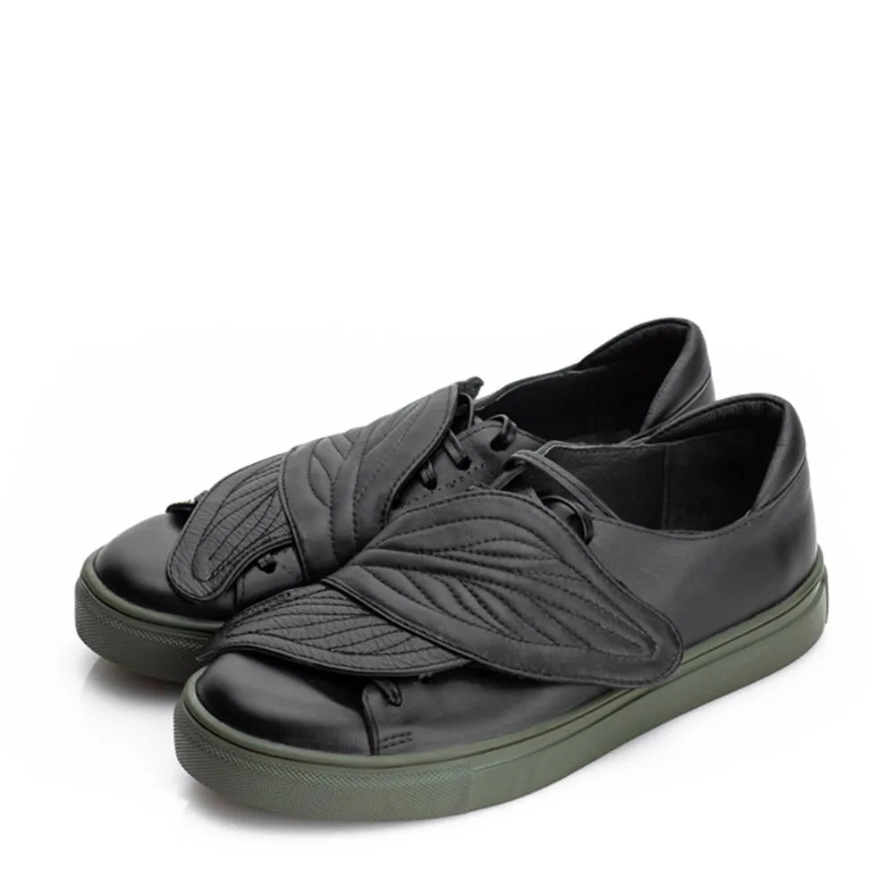 SHR Leaves Hug black leather sneakers - khaki sole