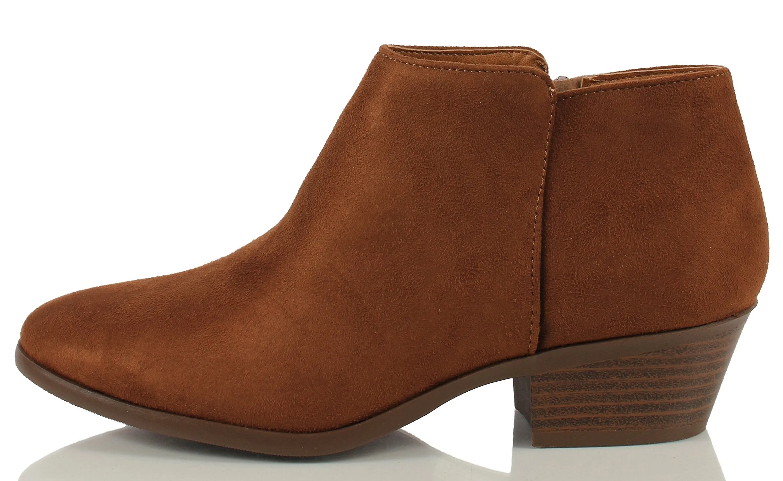 Soda Mug Cognac Closed Rounded Toe Side Zipper Stacked Heel Ankle Fashion Boots