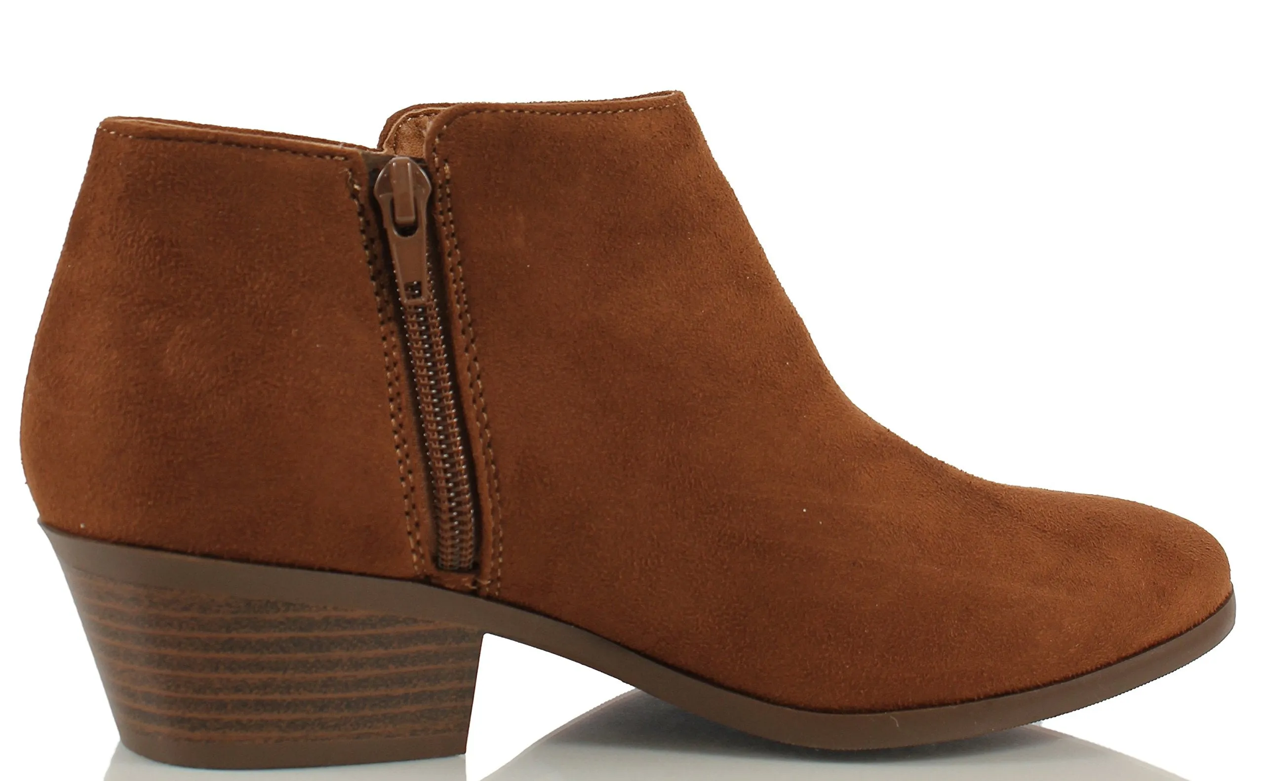 Soda Mug Cognac Closed Rounded Toe Side Zipper Stacked Heel Ankle Fashion Boots