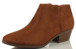 Soda Mug Cognac Closed Rounded Toe Side Zipper Stacked Heel Ankle Fashion Boots