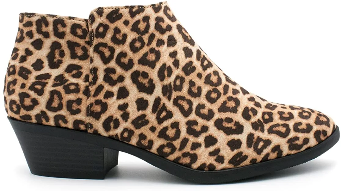 Soda Women's Round Toe Western Ankle Bootie Cheetah Print Booties