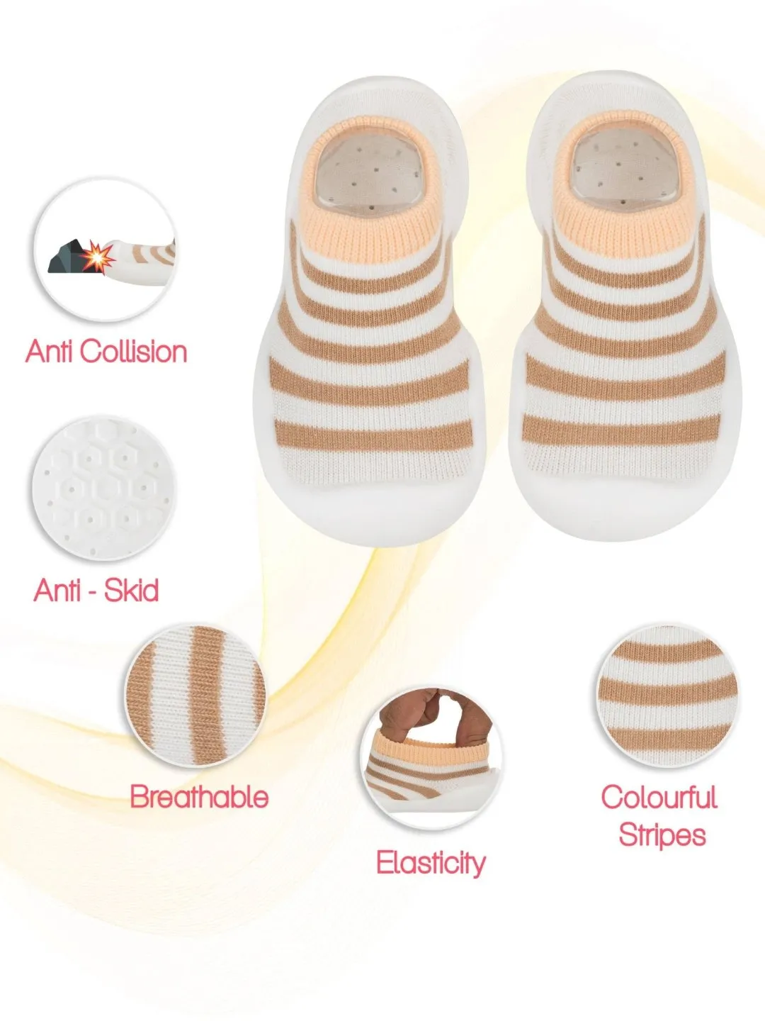 Soft Steps: White and Beige Striped Shoe Socks