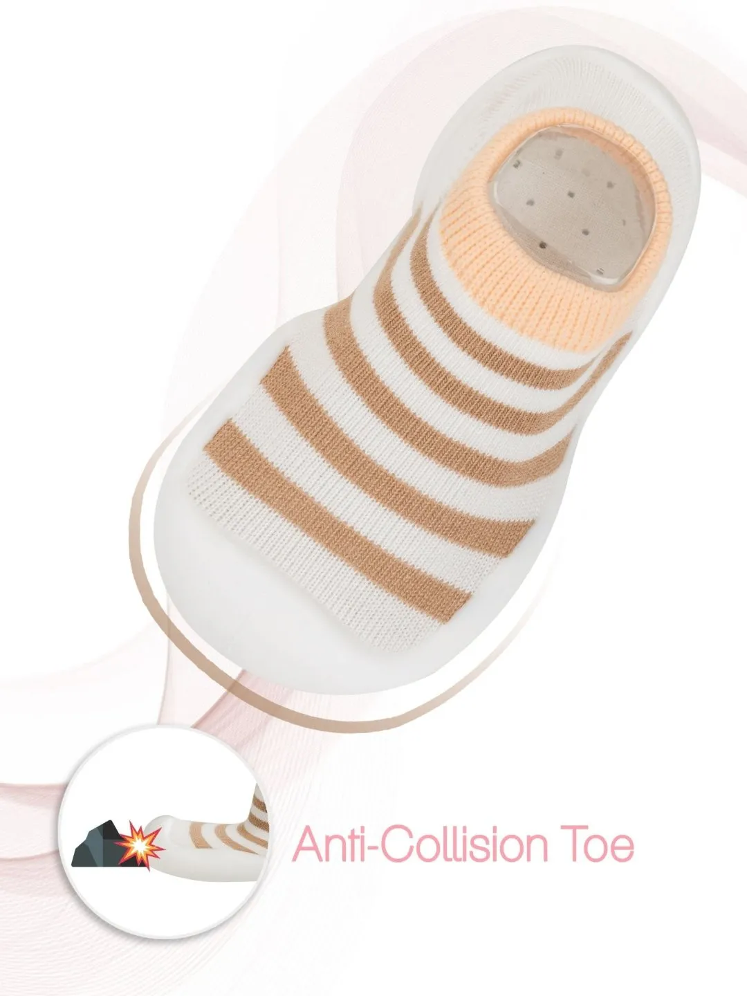 Soft Steps: White and Beige Striped Shoe Socks