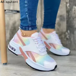 Spring And Autumn Ladies Lace Up Wedge Sneakers