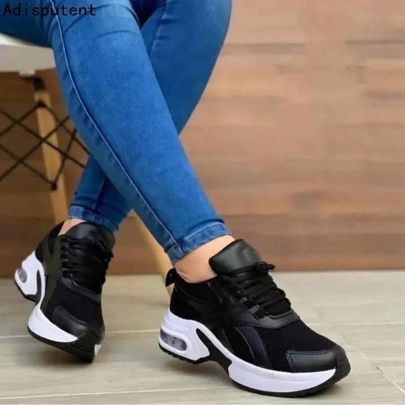 Spring And Autumn Ladies Lace Up Wedge Sneakers