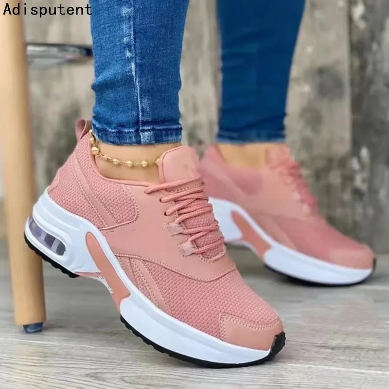 Spring And Autumn Ladies Lace Up Wedge Sneakers