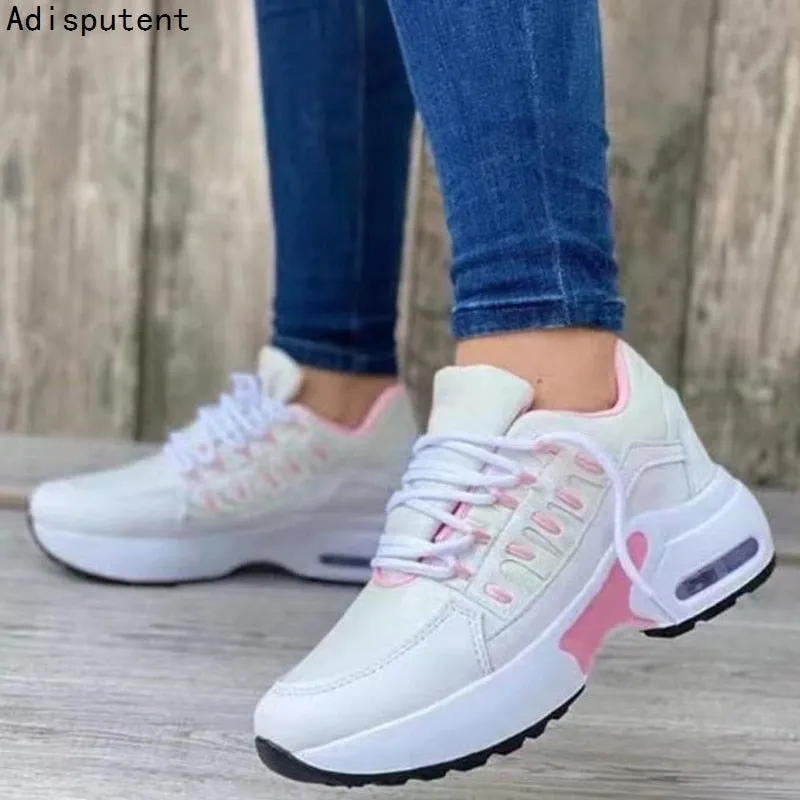 Spring And Autumn Ladies Lace Up Wedge Sneakers