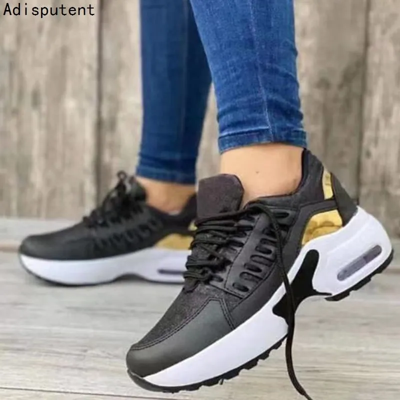 Spring And Autumn Ladies Lace Up Wedge Sneakers