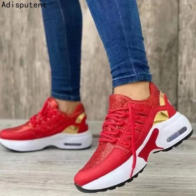 Spring And Autumn Ladies Lace Up Wedge Sneakers