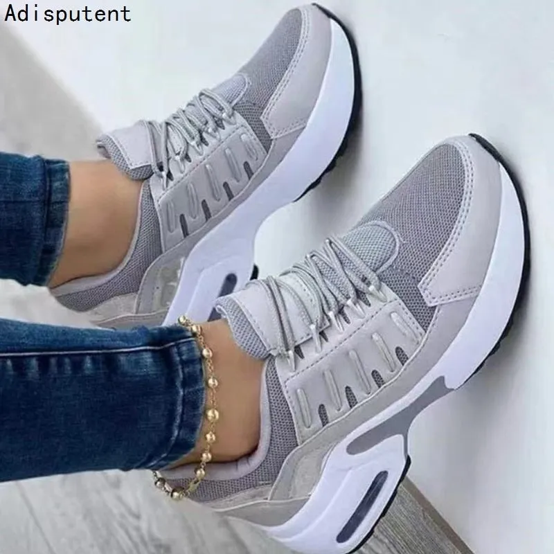 Spring And Autumn Ladies Lace Up Wedge Sneakers
