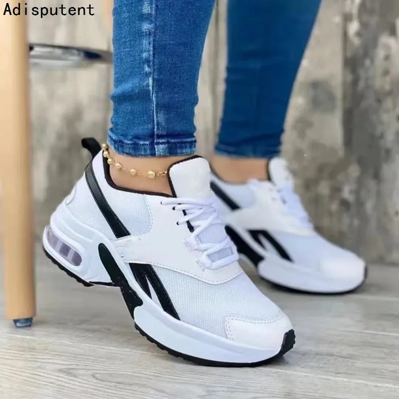 Spring And Autumn Ladies Lace Up Wedge Sneakers