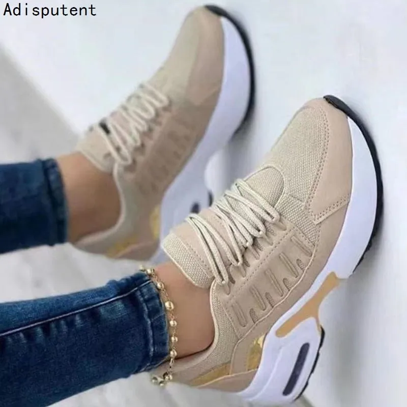 Spring And Autumn Ladies Lace Up Wedge Sneakers