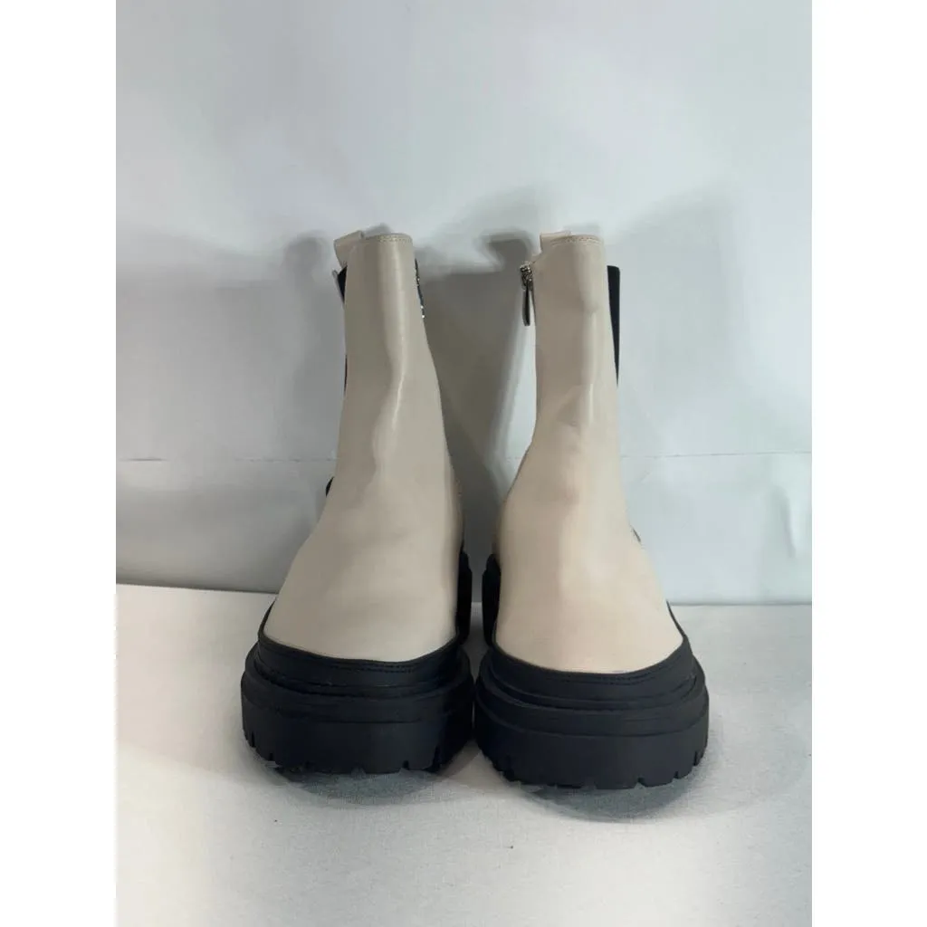 STEVEN NEW YORK Women's Bone Faux Leather Armond Side-Zip Chelsea Boots SZ 9.5