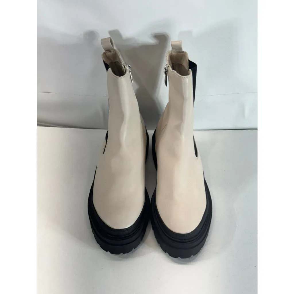 STEVEN NEW YORK Women's Bone Faux Leather Armond Side-Zip Chelsea Boots SZ 9.5