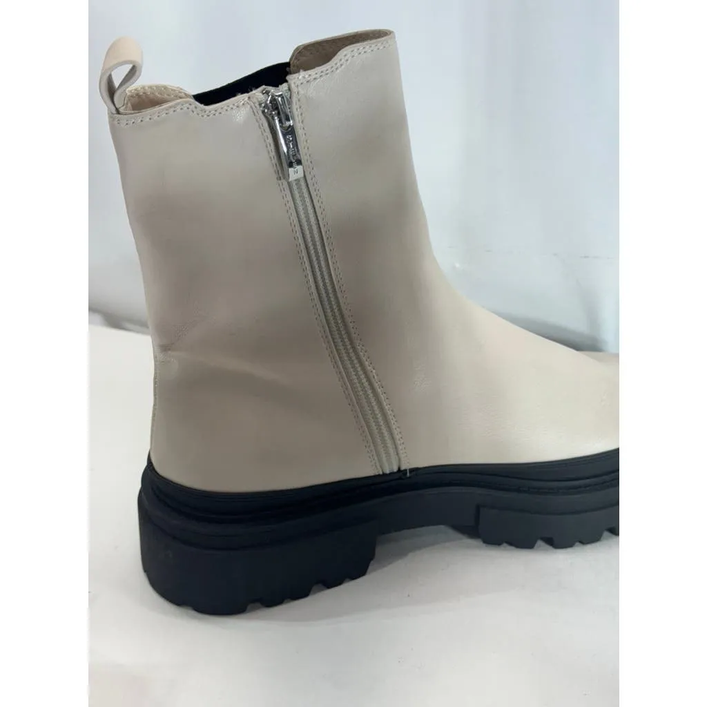 STEVEN NEW YORK Women's Bone Faux Leather Armond Side-Zip Chelsea Boots SZ 9.5