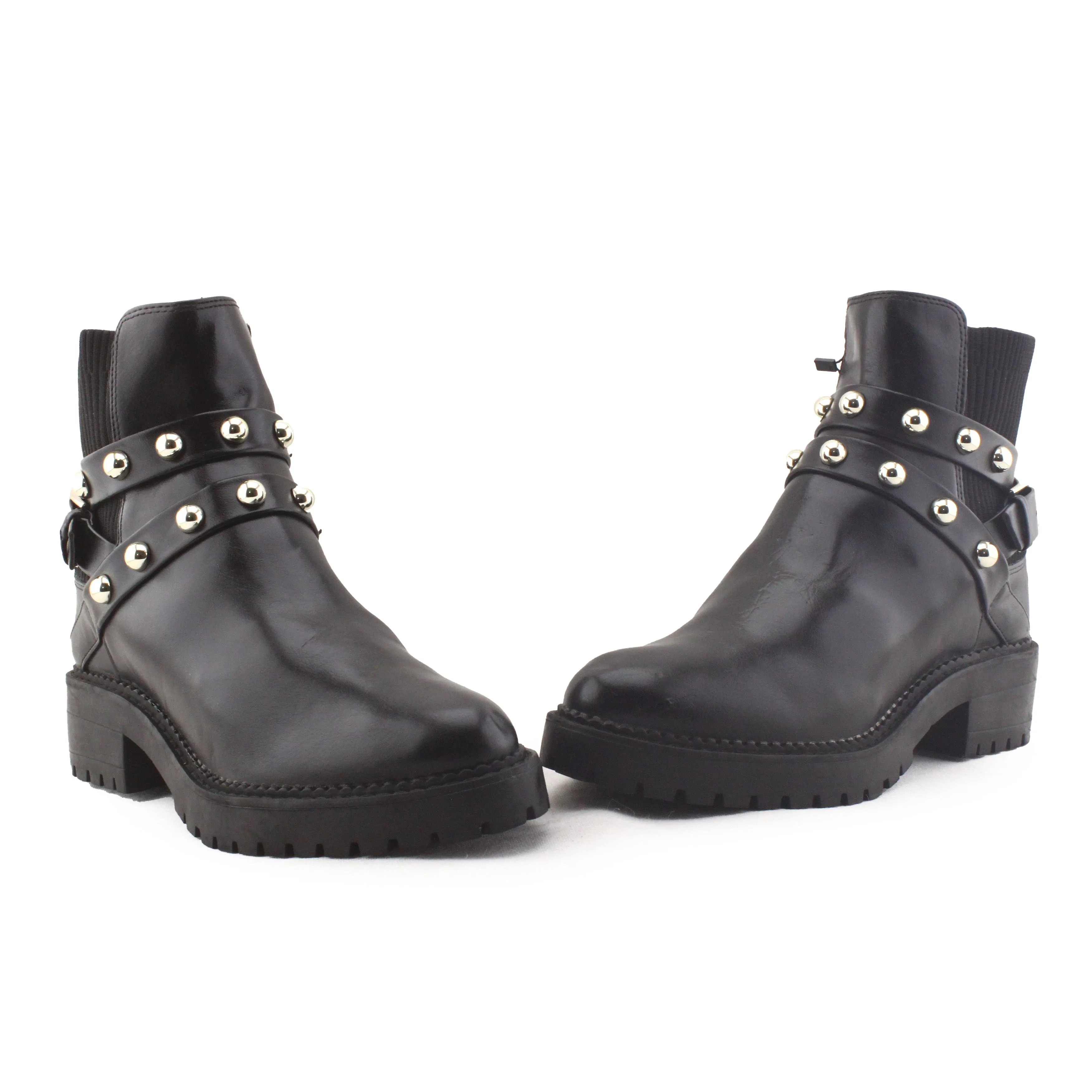 Stradivarius Stretchable Beads Buckle Straps Chelsea Ankle Boots | 100% Authentic leather