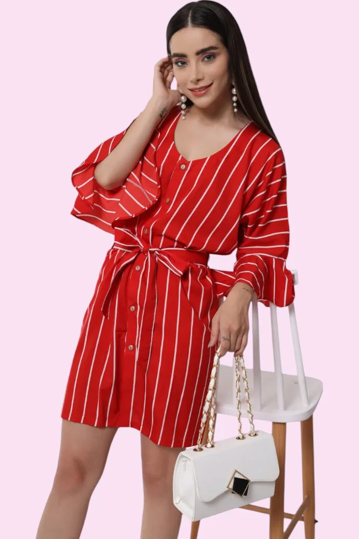 STRIPE OPEN SHIRT STRAIGHT DRESS