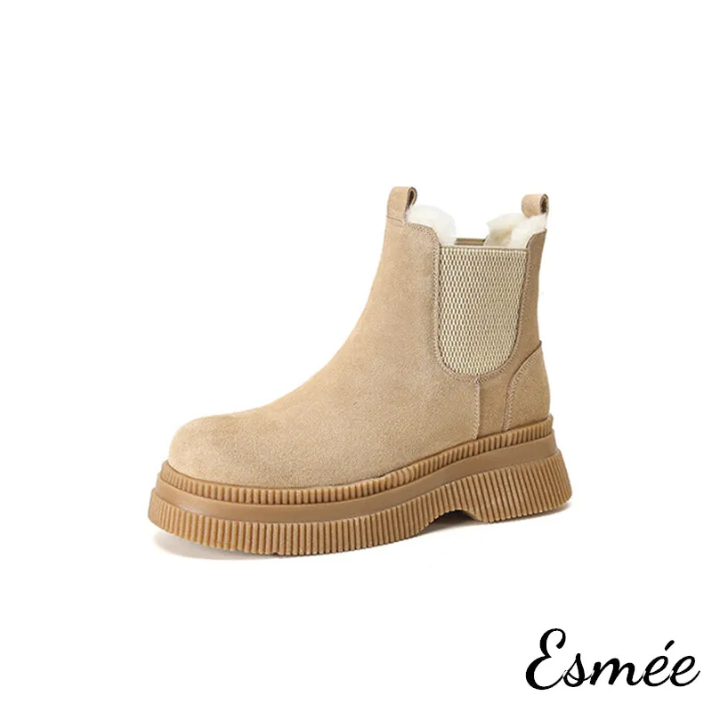 Suede Chelsea Boots with Sheep Hair Design