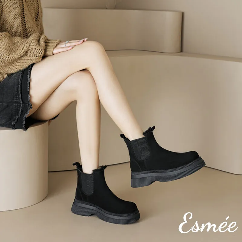 Suede Chelsea Boots with Sheep Hair Design