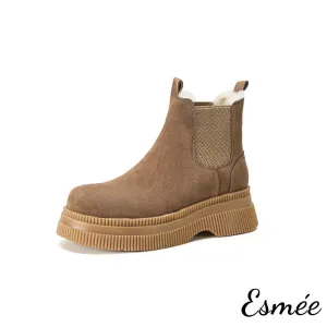 Suede Chelsea Boots with Sheep Hair Design