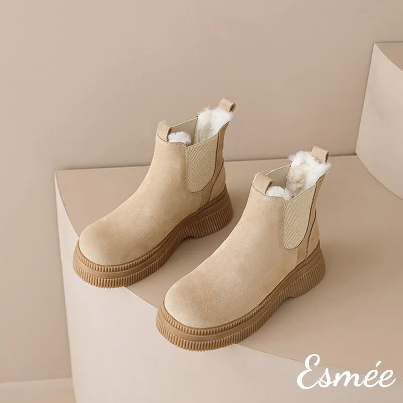 Suede Chelsea Boots with Sheep Hair Design