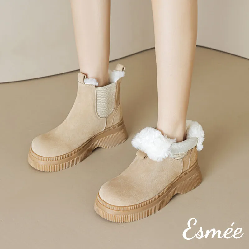 Suede Chelsea Boots with Sheep Hair Design