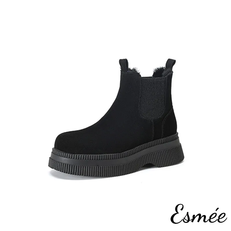 Suede Chelsea Boots with Sheep Hair Design
