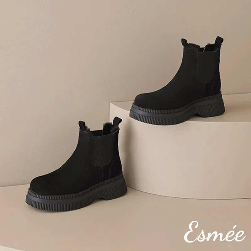 Suede Chelsea Boots with Sheep Hair Design