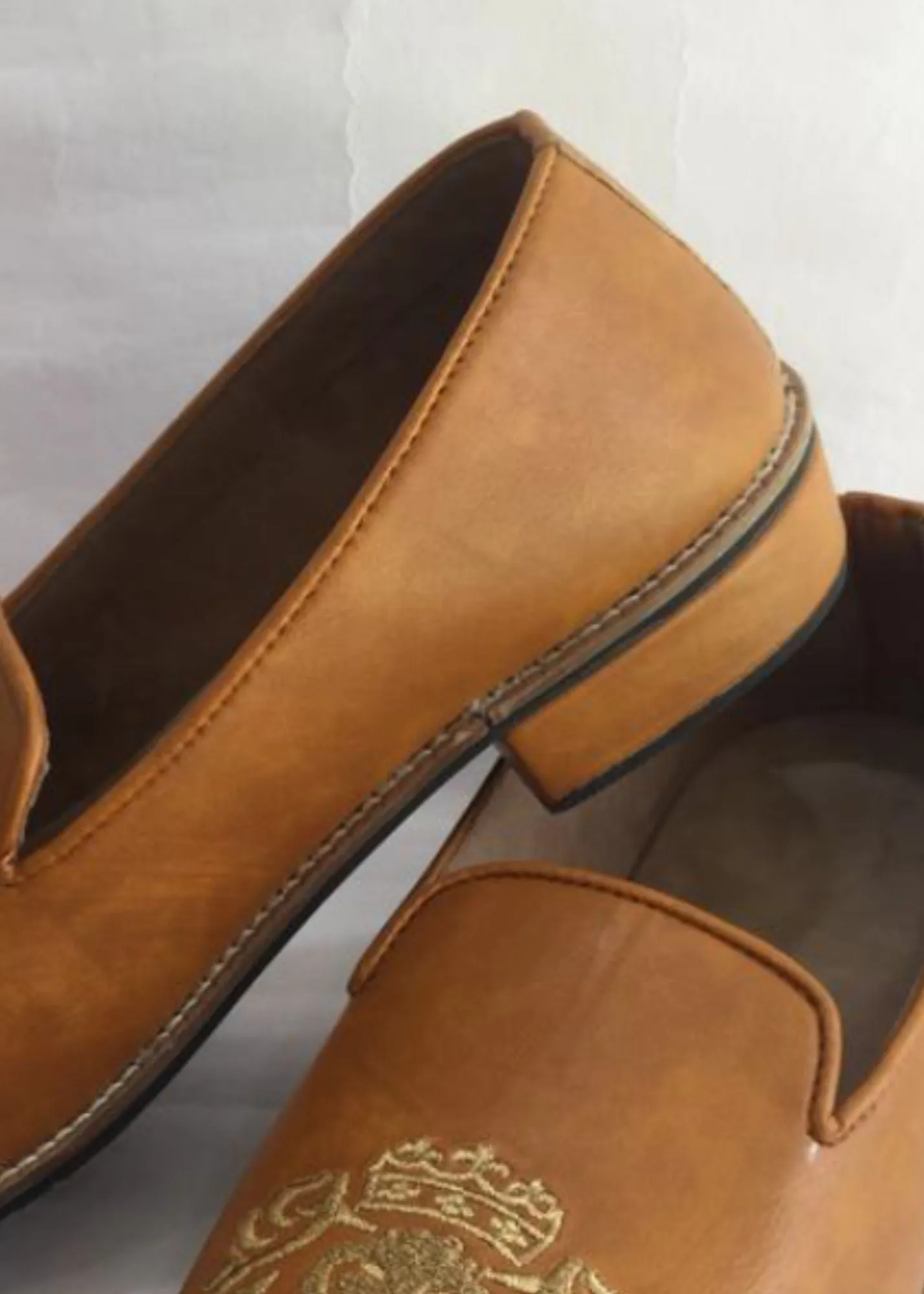 Tan Brown Embroidery Leather Loafers