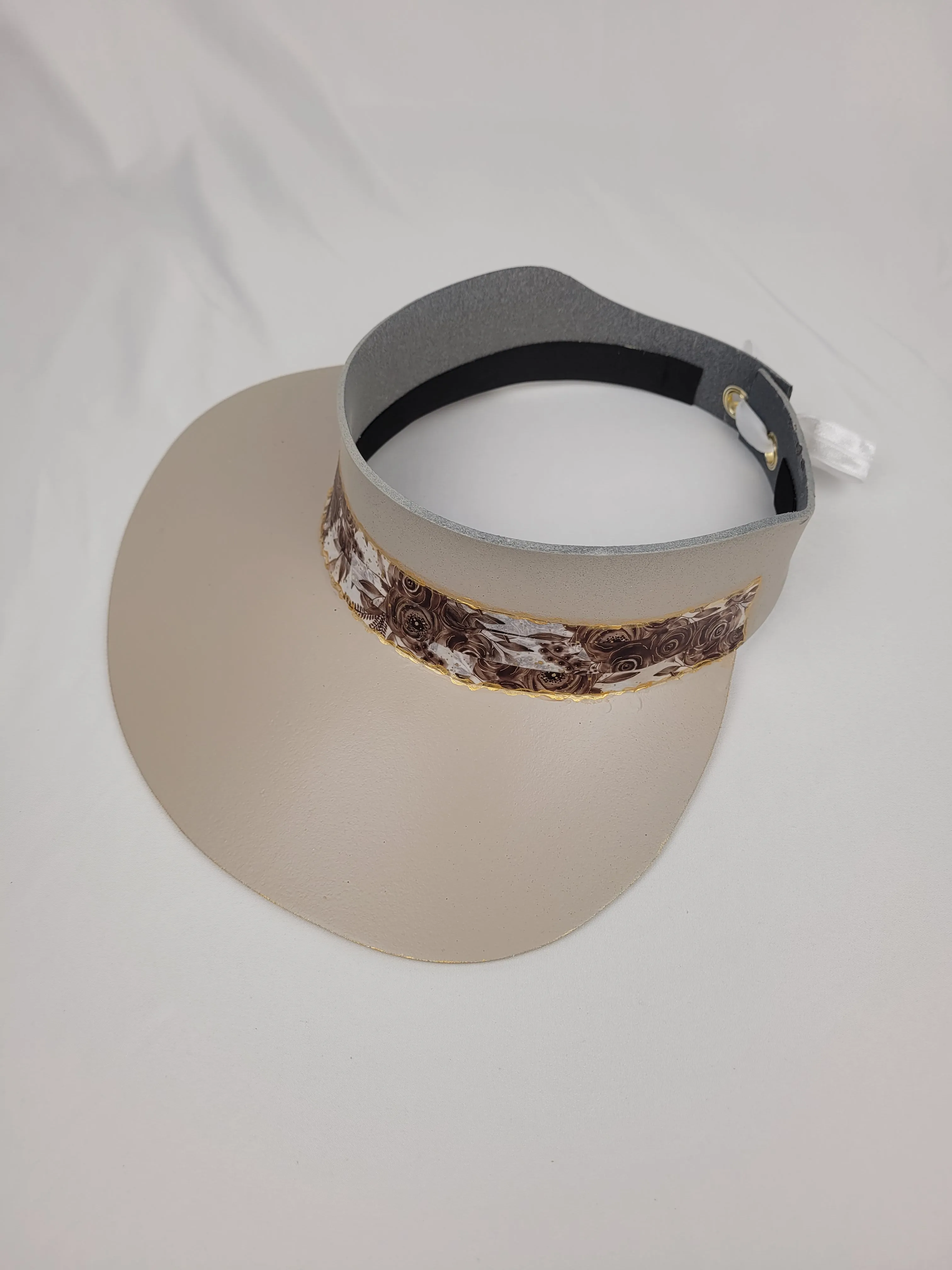 Taupe "LadyEVA" Visor Hat with Golden Autumn Floral Band