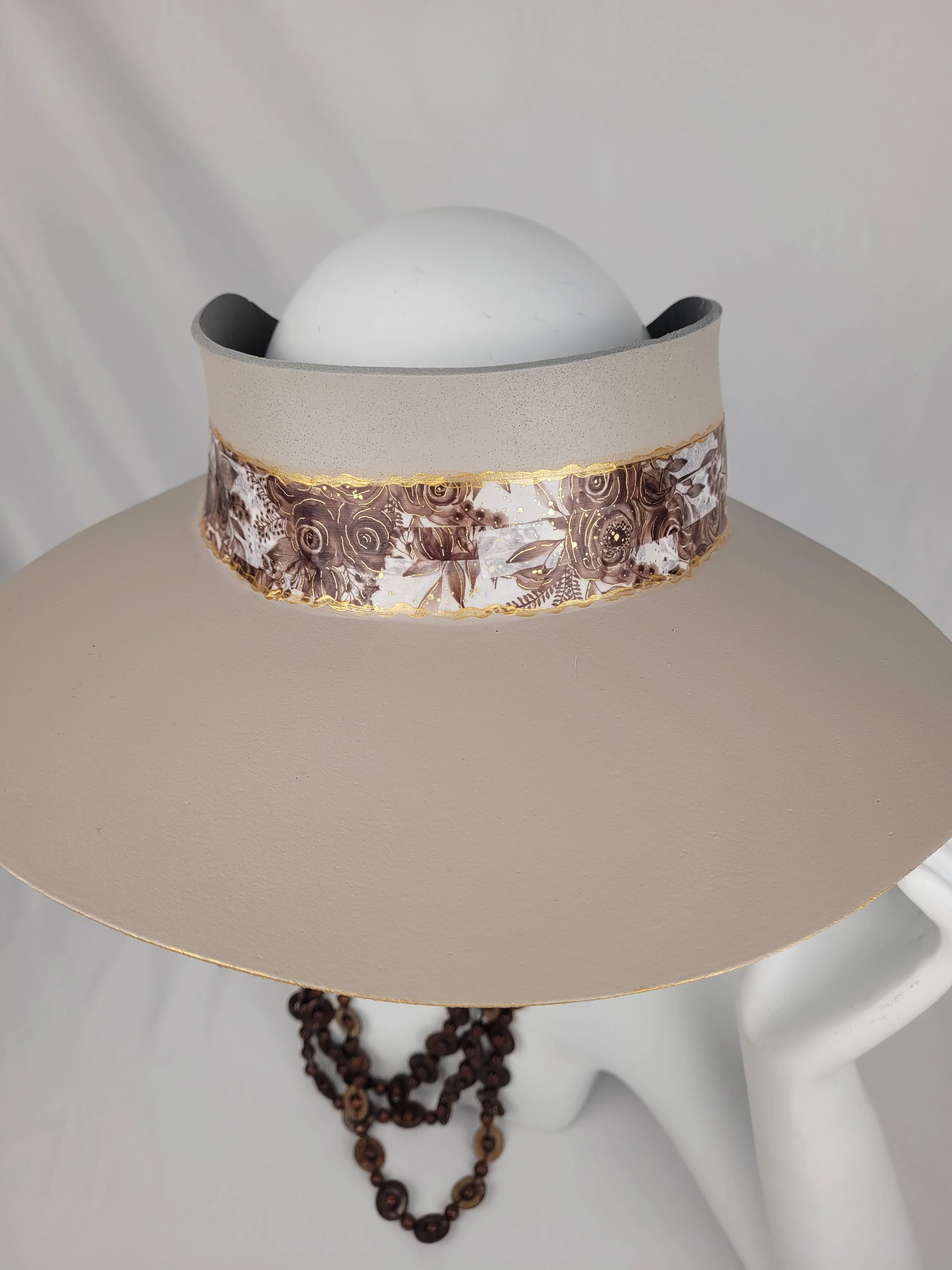 Taupe "LadyEVA" Visor Hat with Golden Autumn Floral Band