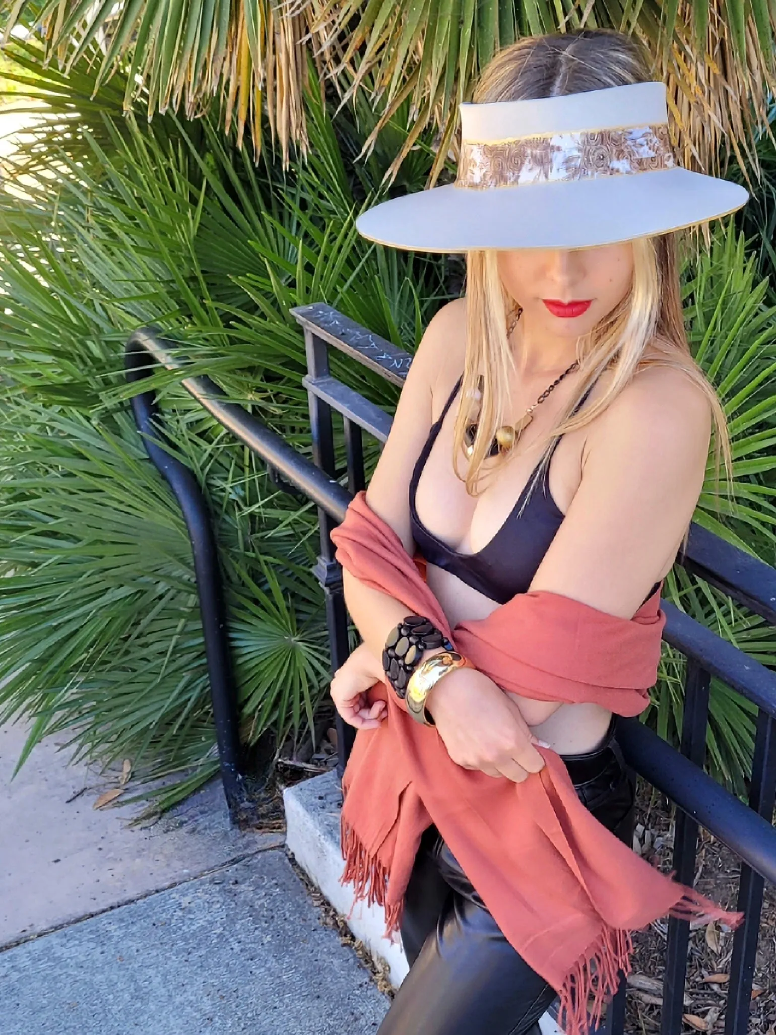 Taupe "LadyEVA" Visor Hat with Golden Autumn Floral Band